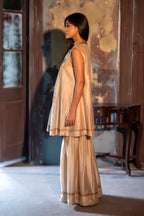 Short Vani in ivory chanderi with ivory chanderi Sharara