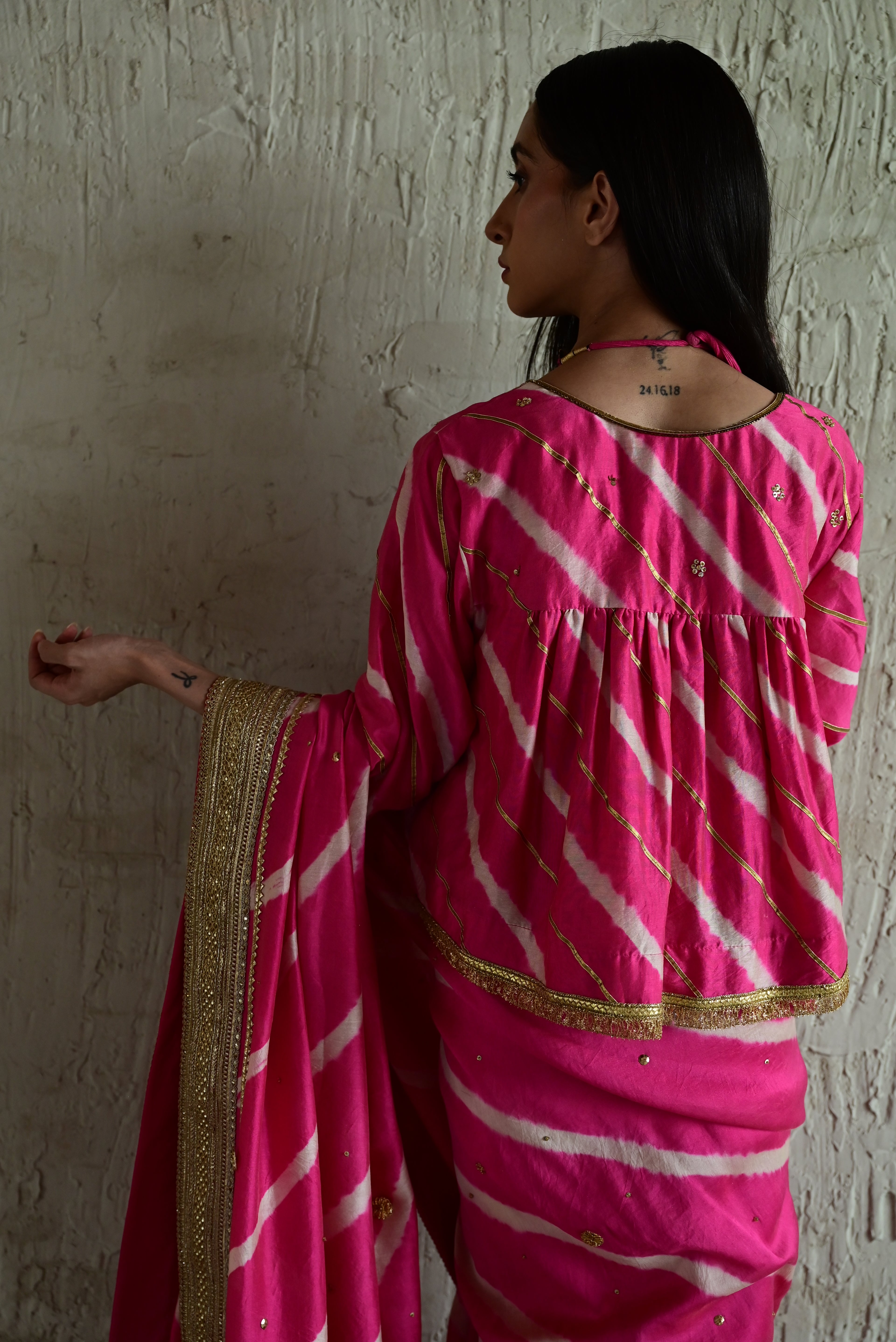 Padma Kediya Blouse in Pink Leheriya