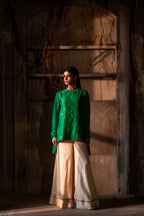 Chandphool Shabana in Green Brocade with Ivory silk Garara