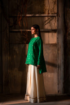 Chandphool Shabana in Green Brocade with Ivory silk Garara