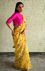Bel Jaal saree in Yellow tissue chanderi