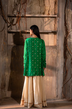 Chandphool Shabana in Green Brocade with Ivory silk Garara