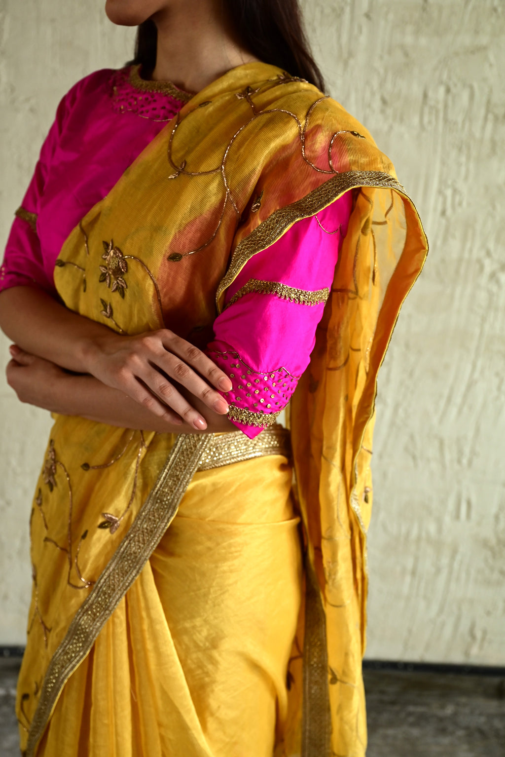 Bel Jaal saree in Yellow tissue chanderi