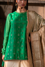 Chandphool Shabana in Green Brocade with Ivory silk Garara