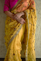 Bel Jaal saree in Yellow tissue chanderi