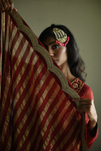 Lakeerein Lal Dupatta in Stripe Tissue