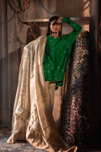 Chandphool Shabana in Green Brocade with Ivory silk Garara