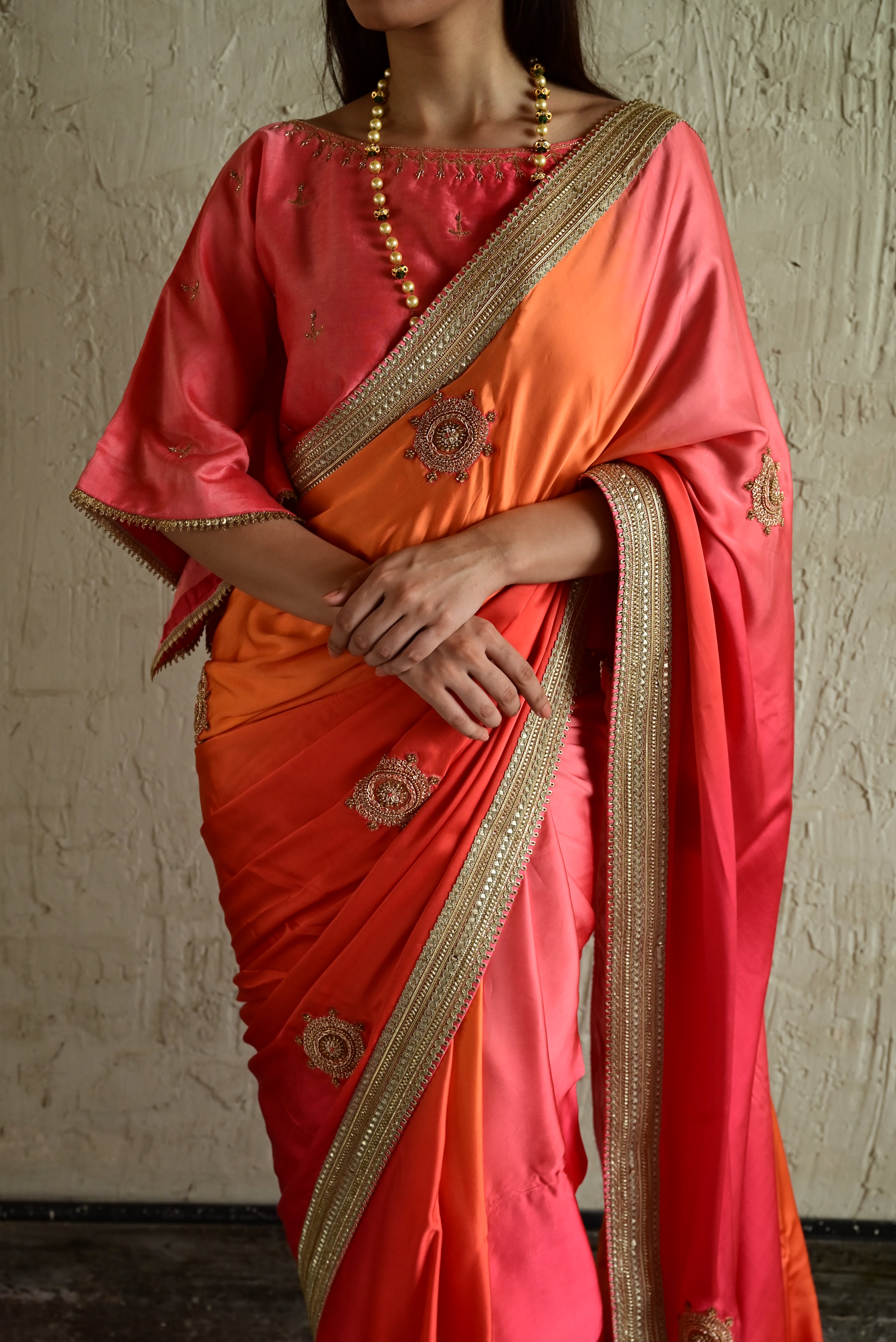 Ghevar ombre Kaftan Blouse in Pink