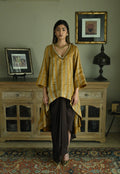 Oonch Neech Kurta in Vintage Gold Tissue Stripes with Brown Cowl Skirt