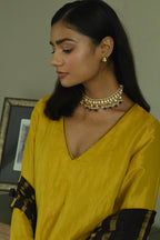 Zeenat Kurta in Ochre Tissue with Brown Brocade Pallazzo