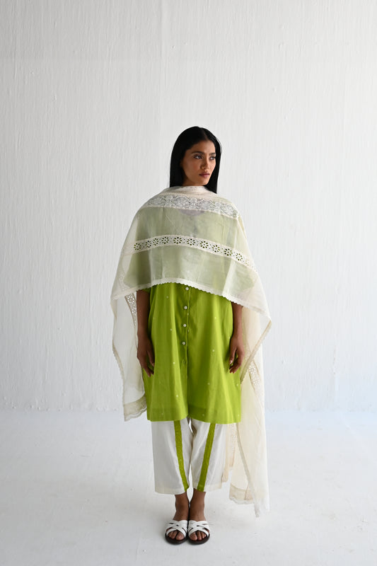Dupatta in Ivory Lace & Chanderi