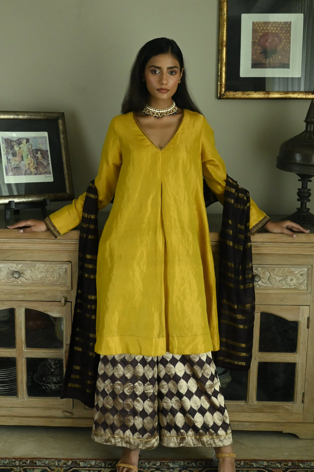 Stole in Plum Zari Stripes Raw Silk