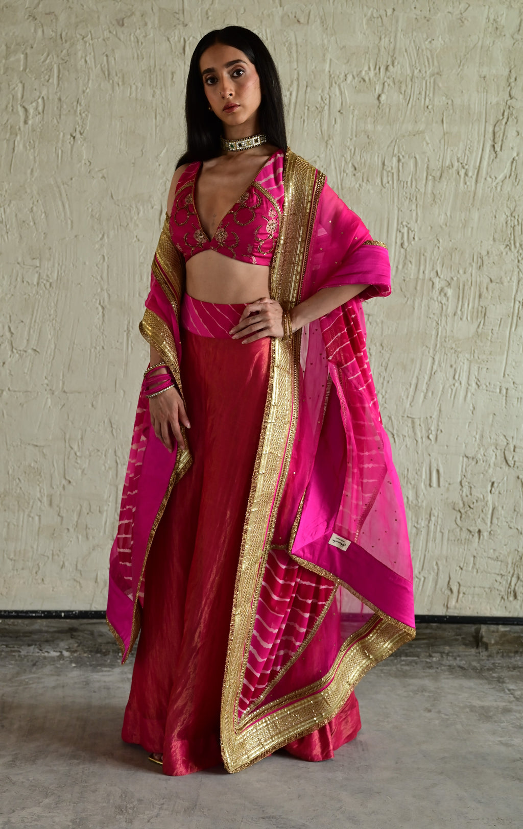 Madhuri Sleeveless Choli in Pink With Pink Garara