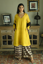 Zeenat Kurta in Ochre Tissue with Brown Brocade Pallazzo
