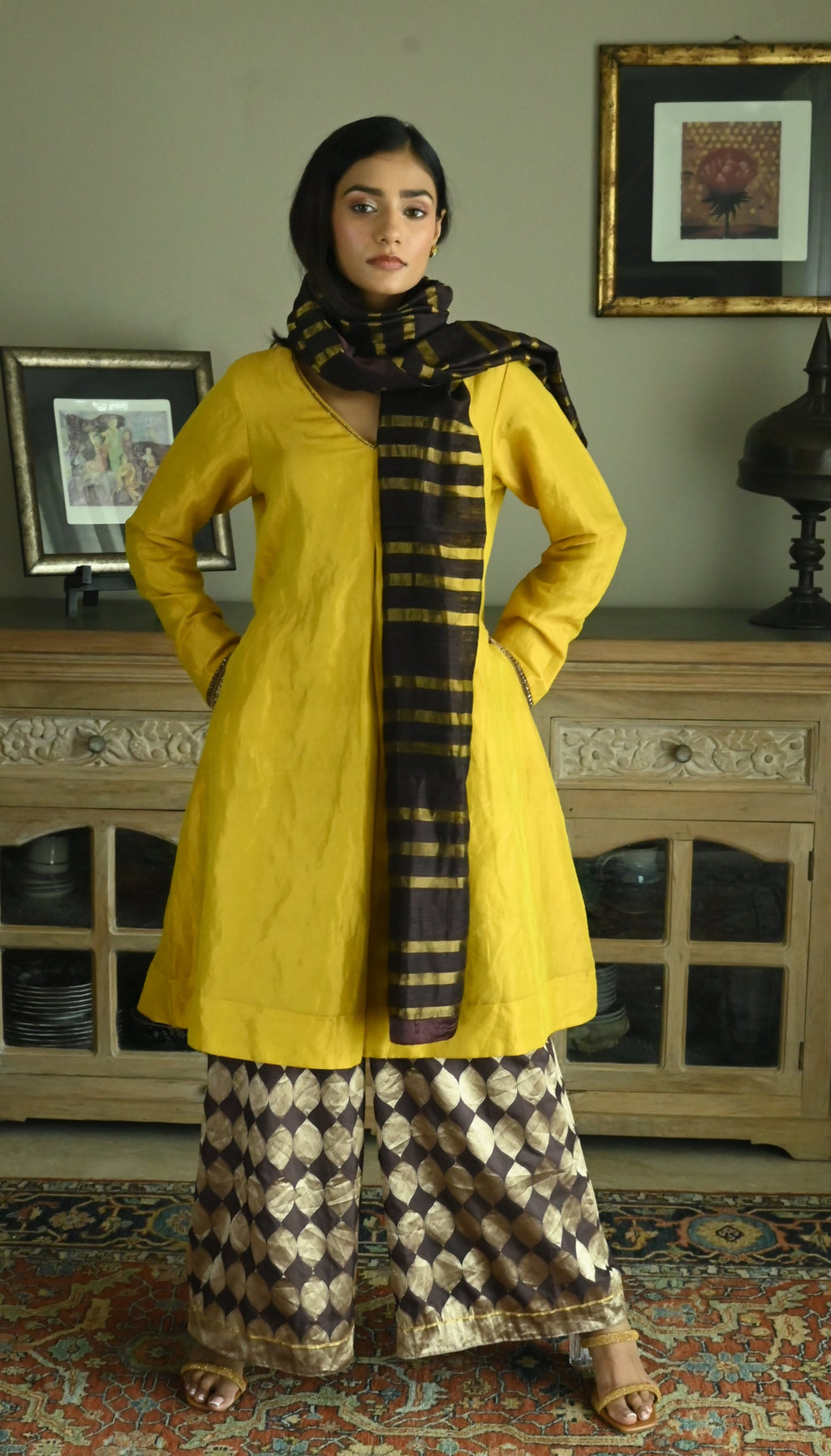 Stole in Plum Zari Stripes Raw Silk