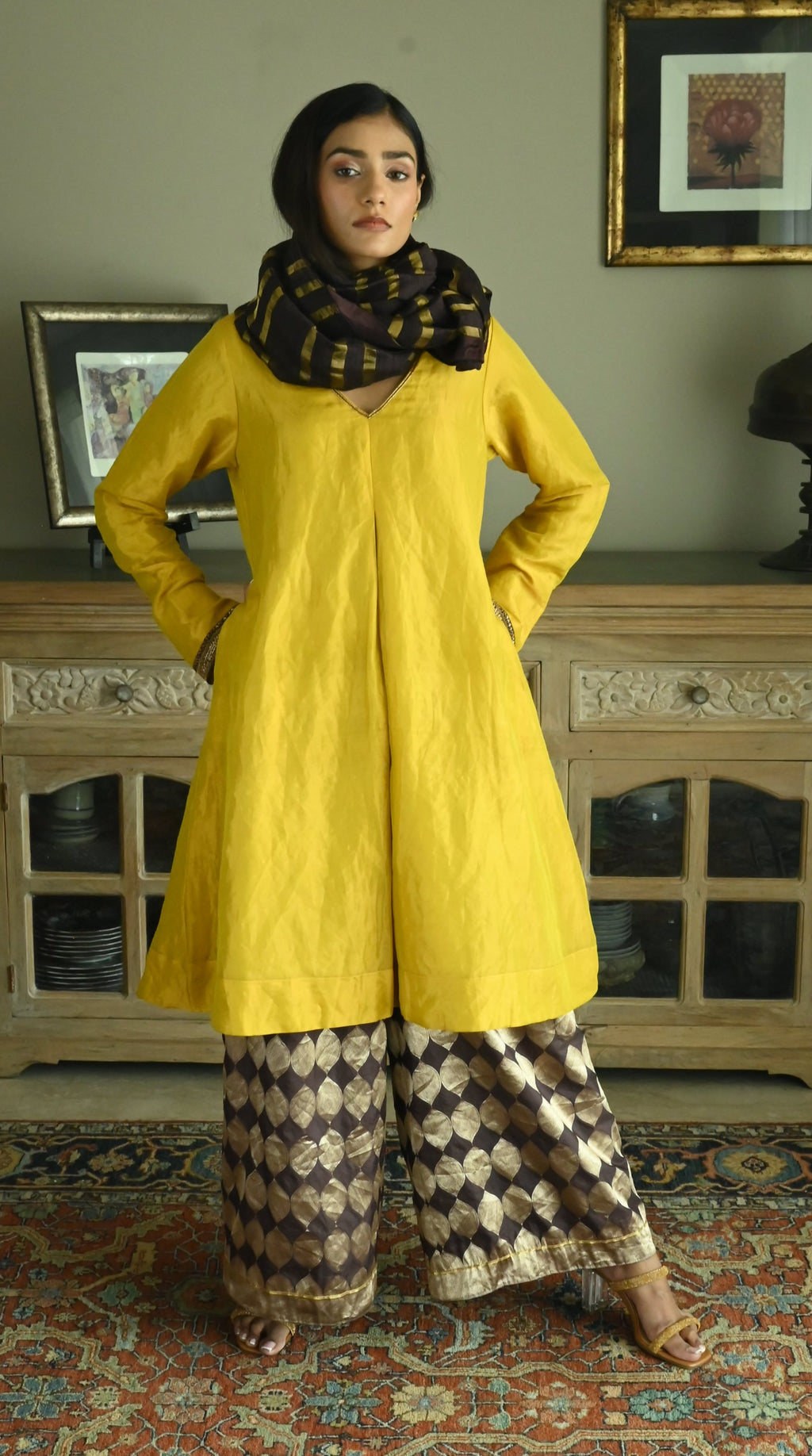 Stole in Plum Zari Stripes Raw Silk