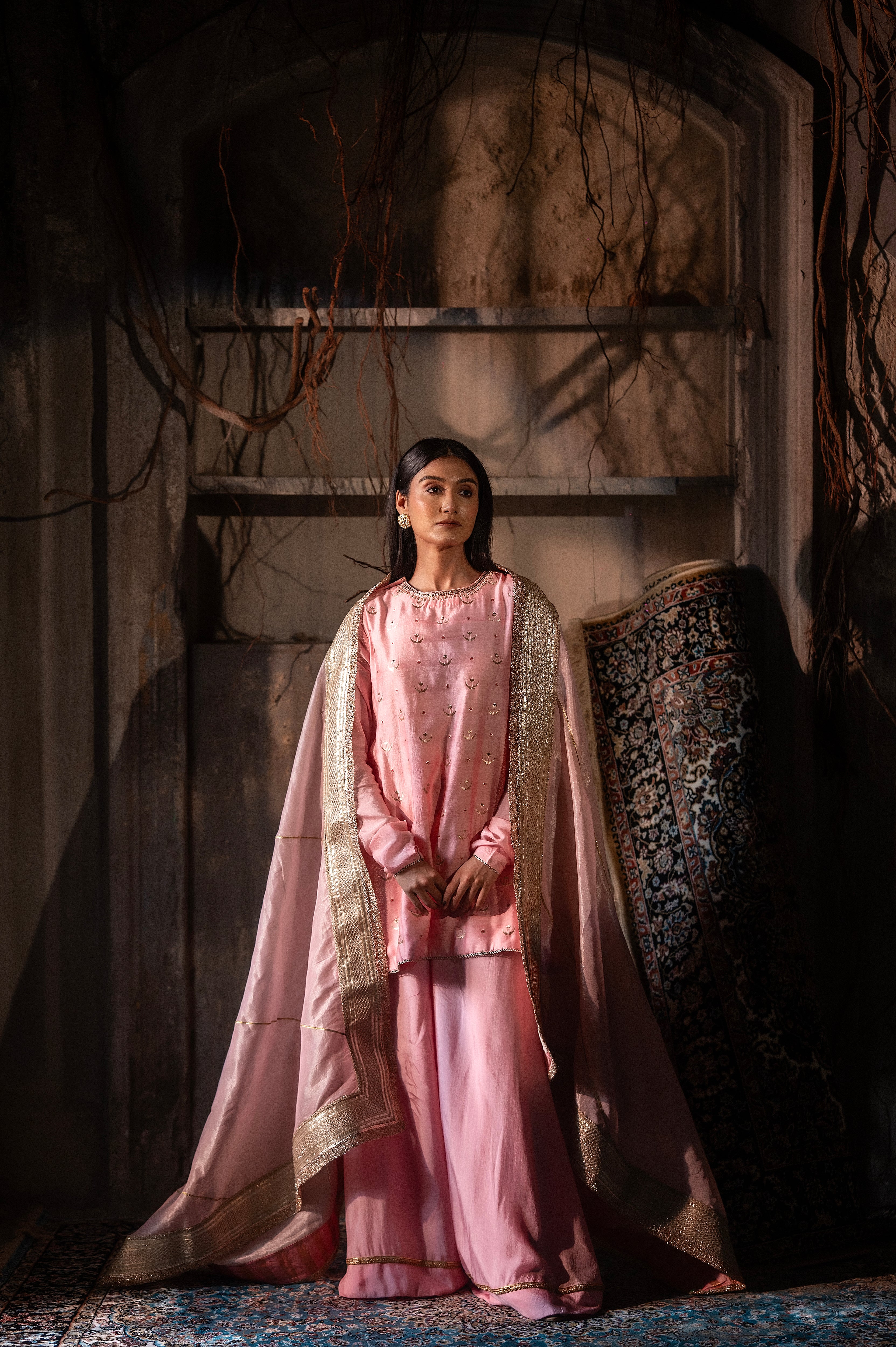 Chandphool Shabana in Tyohaar Pink Brocade with Tyohaar silk Garara