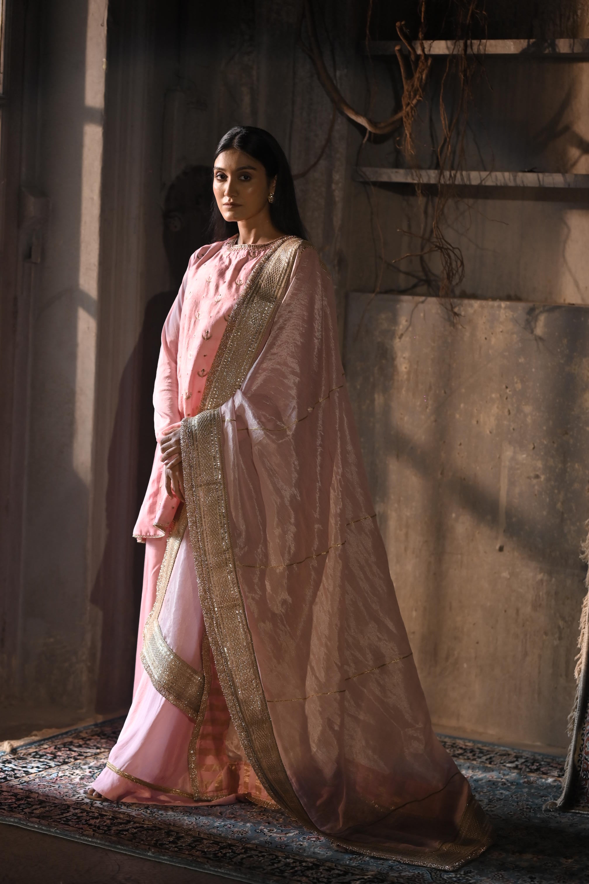 Amina Dupatta in Pink Tissue