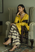 Zeenat Kurta in Ochre Tissue with Brown Brocade Pallazzo