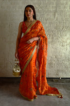 Bel Jaal saree in Orange tissue chanderi