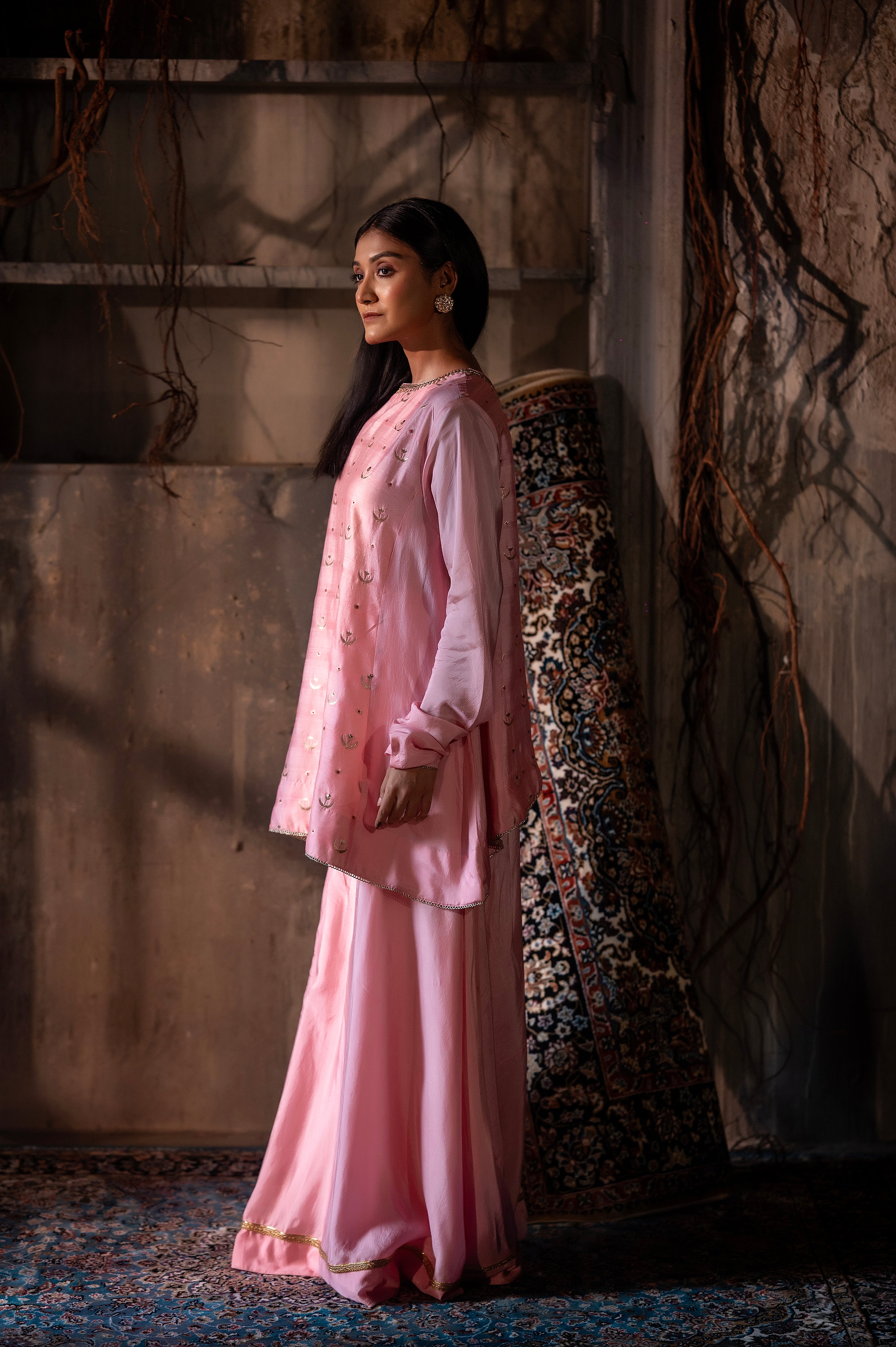 Chandphool Shabana in Tyohaar Pink Brocade with Tyohaar silk Garara