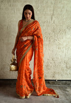 Bel Jaal saree in Orange tissue chanderi