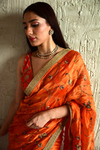 Bel Jaal saree in Orange tissue chanderi