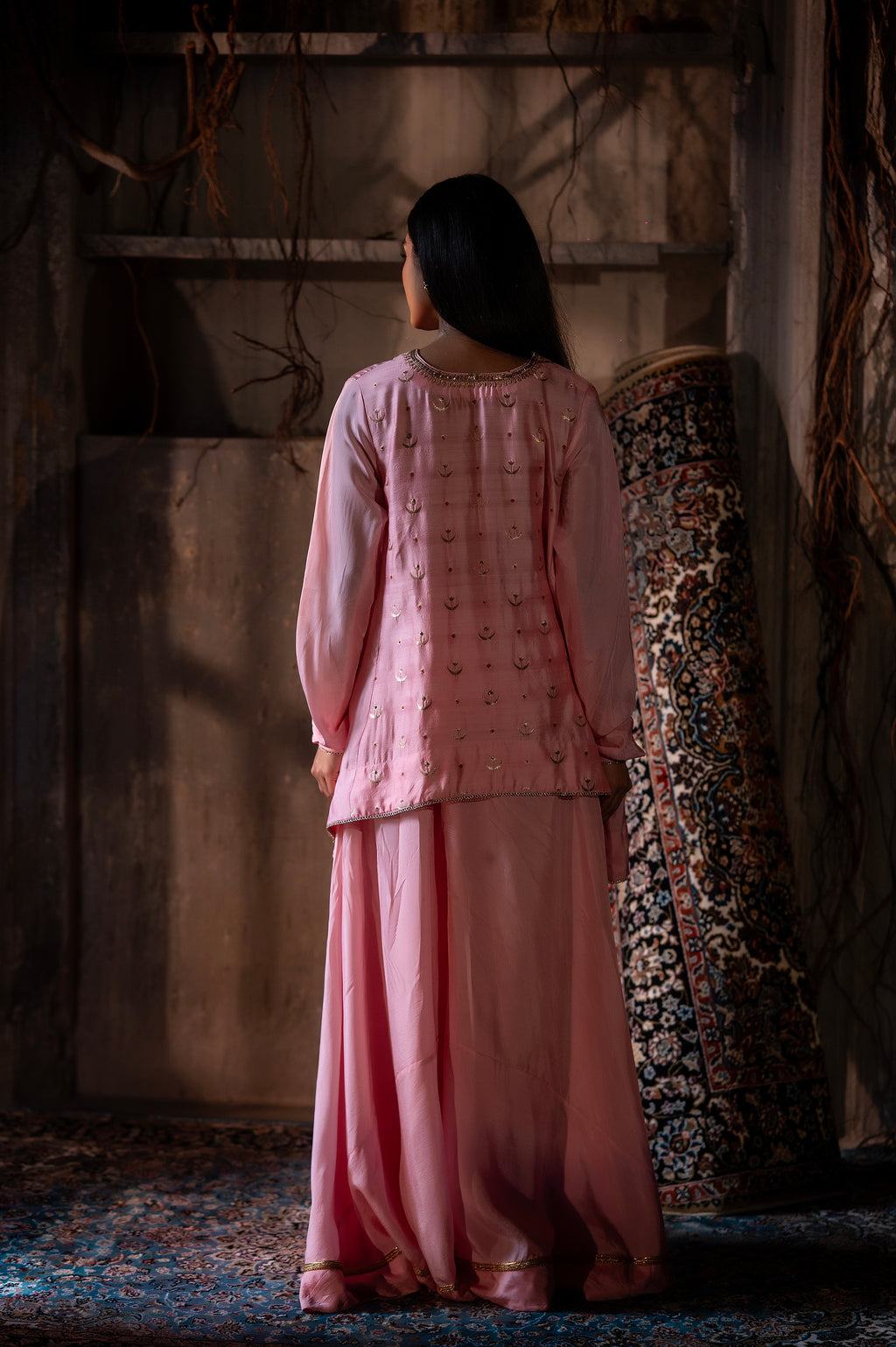 Chandphool Shabana in Tyohaar Pink Brocade with Tyohaar silk Garara