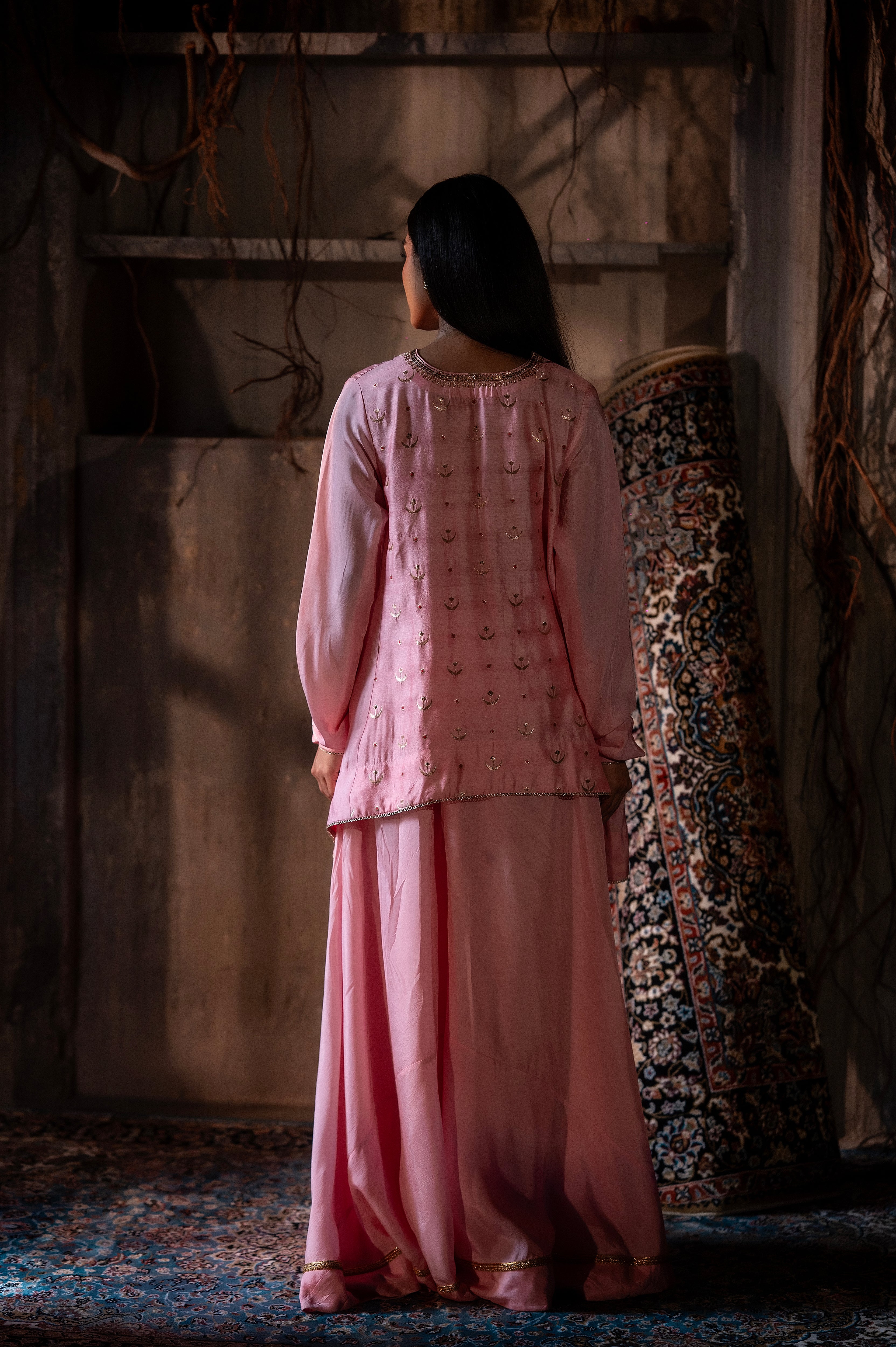 Chandphool Shabana in Tyohaar Pink Brocade with Tyohaar silk Garara