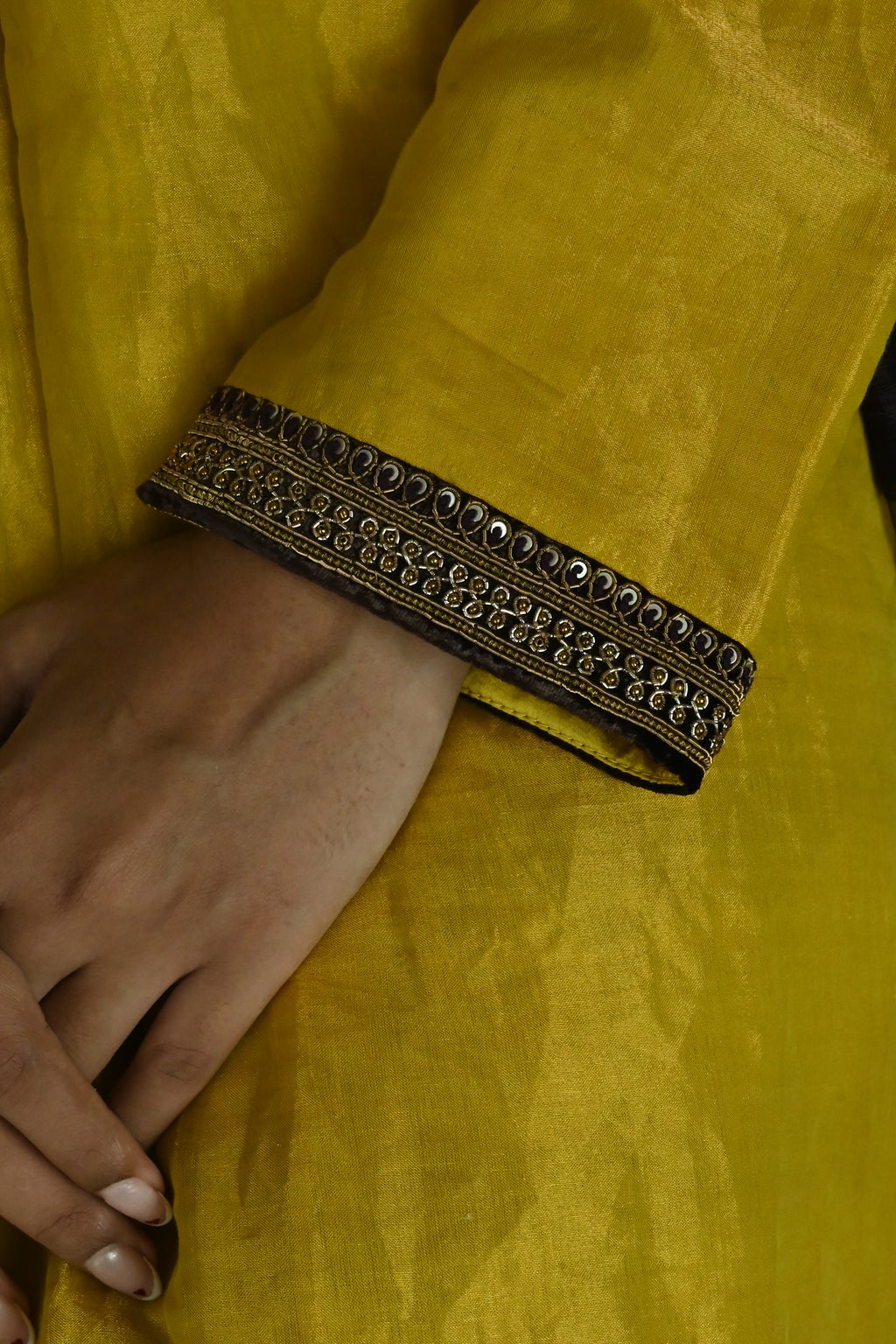 Zeenat Kurta in Ochre Tissue with Brown Brocade Pallazzo