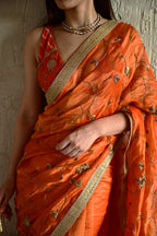 Bel Jaal saree in Orange tissue chanderi