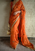 Bel Jaal saree in Orange tissue chanderi