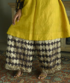 Zeenat Kurta in Ochre Tissue with Brown Brocade Pallazzo