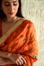 Bel Jaal saree in Orange tissue chanderi