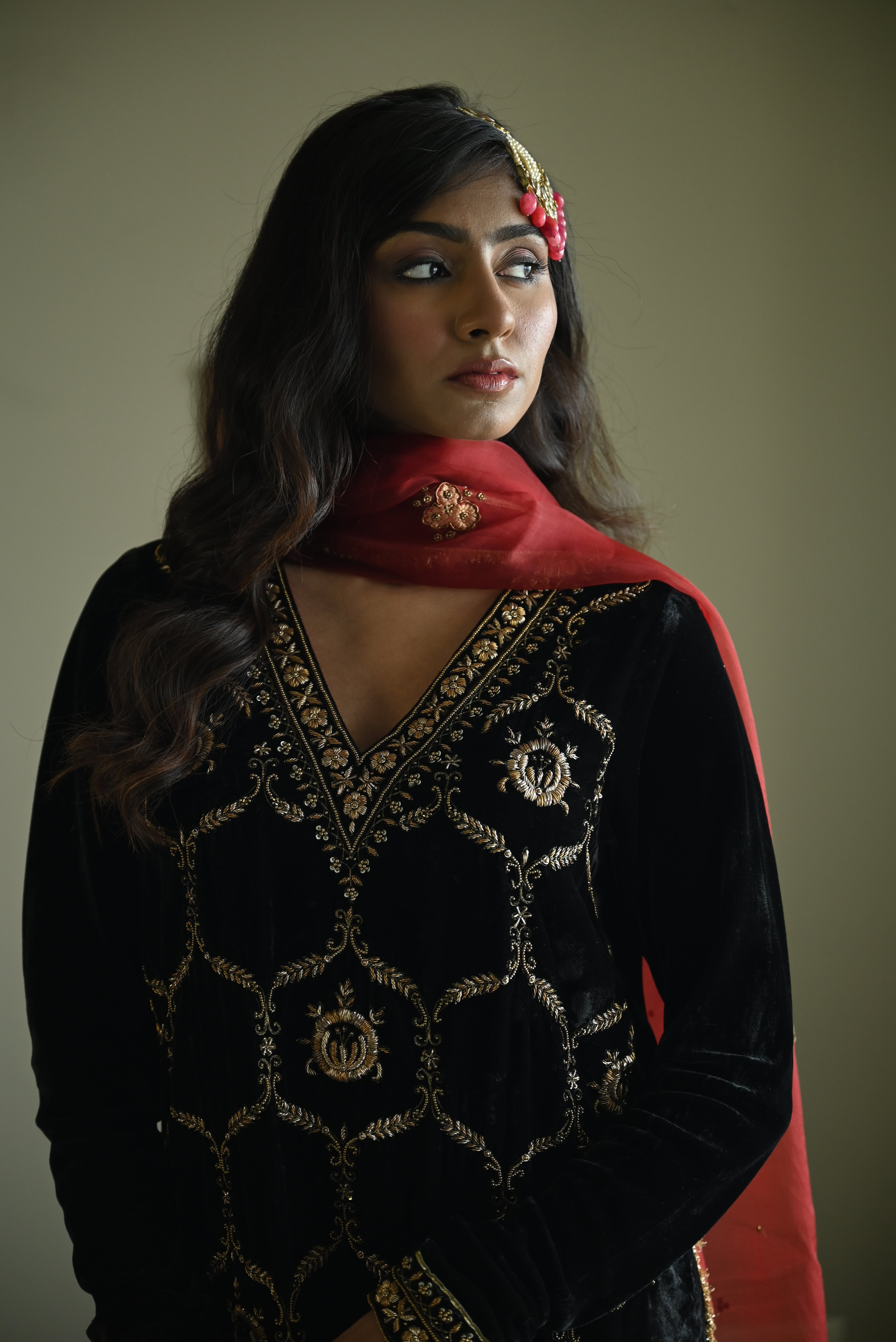 Rumi Kurta in Black Velvet with Black Churidar Pant