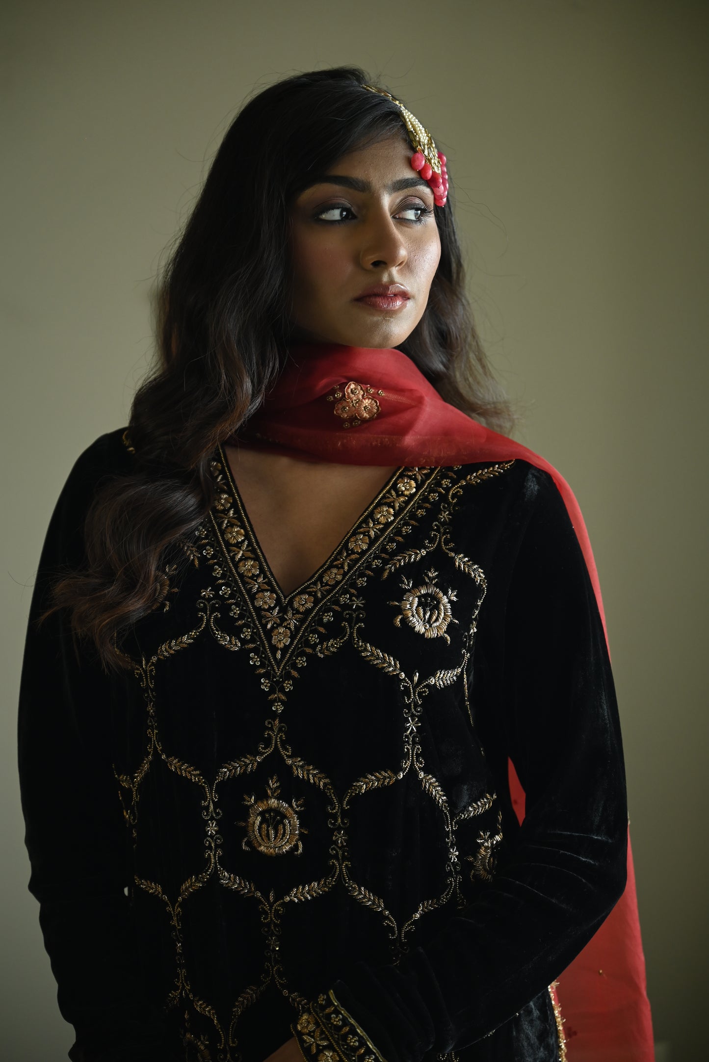 Rumi Kurta in Black Velvet with Black Churidar Pant