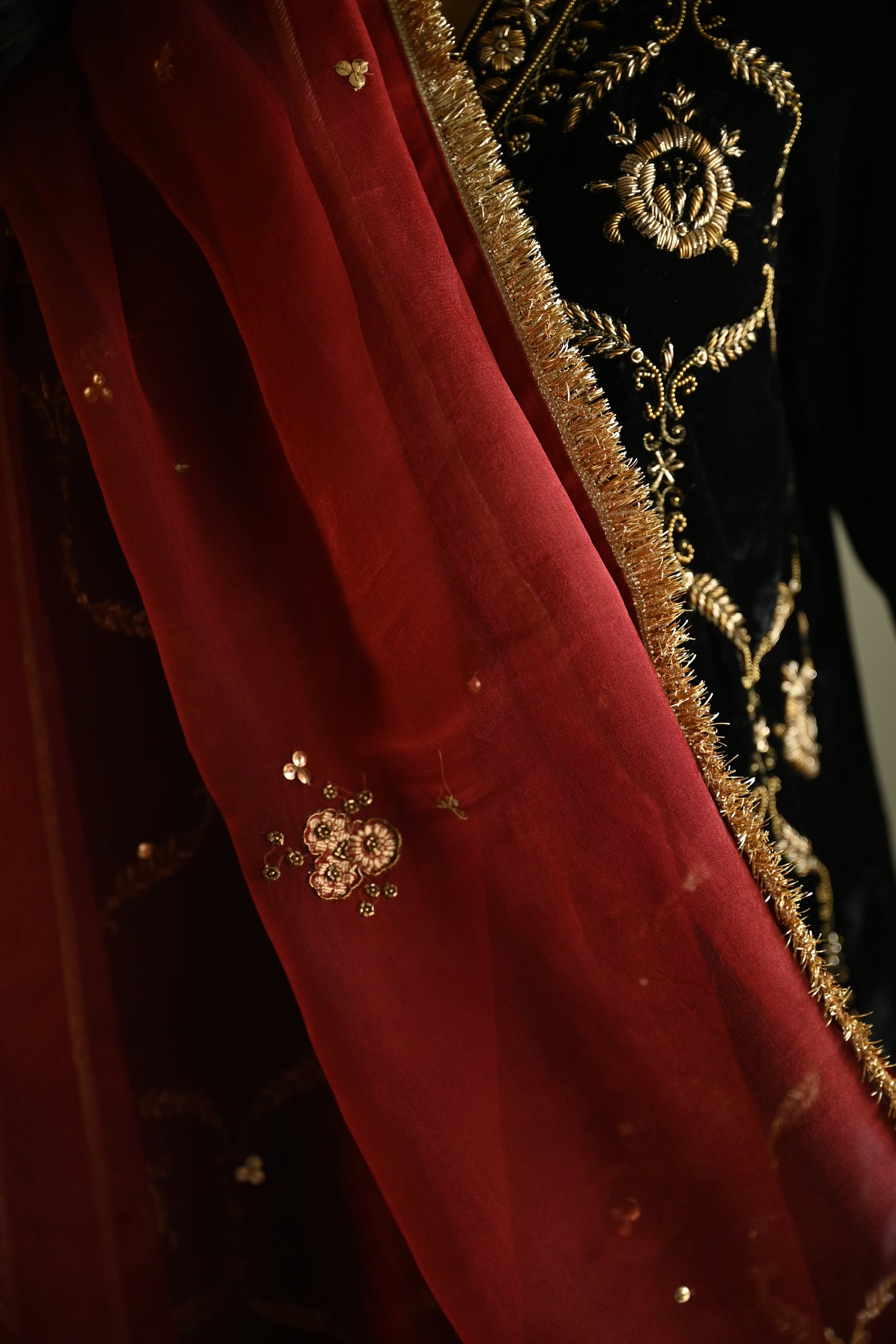 Shiuli  Applique Dupatta in Red Organza