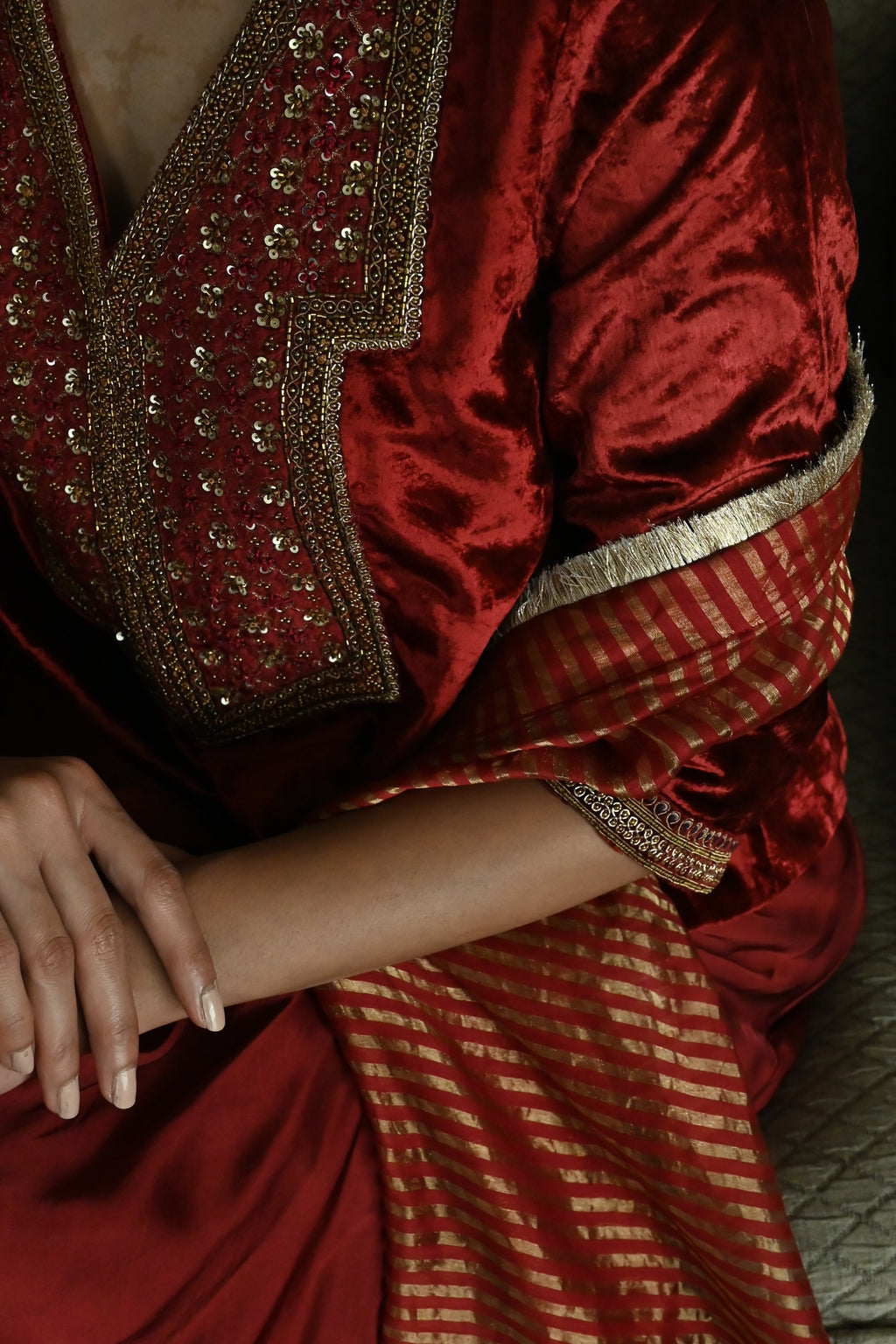 Sameena Dupatta in Red Stripes