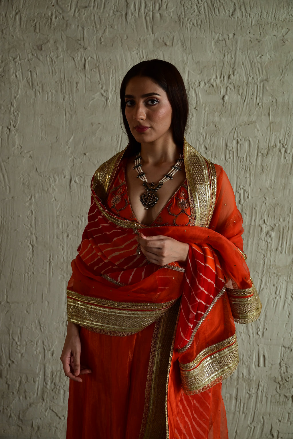Urmila Leheriya Diagonal Dupatta in Orange