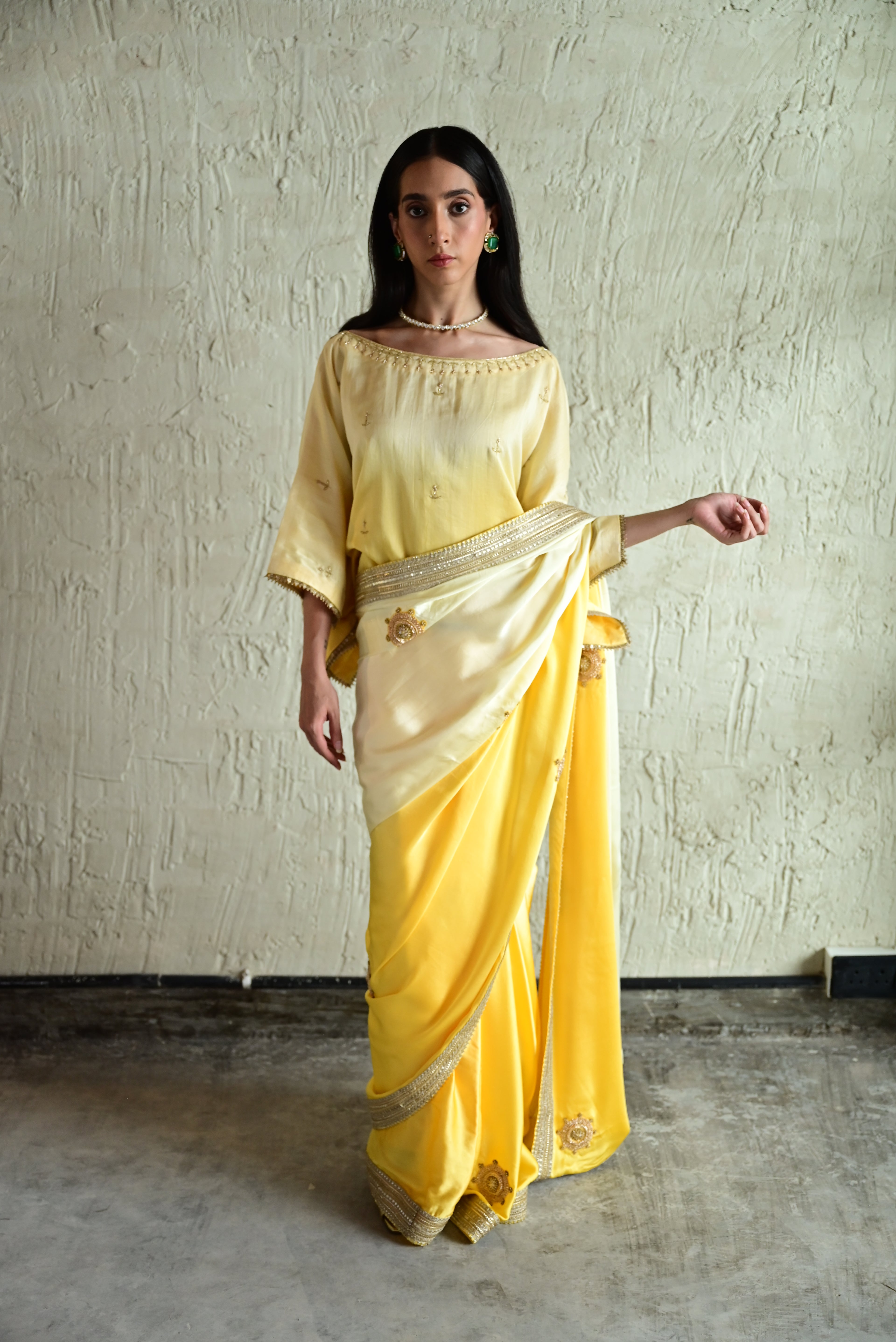 Roop Saree In Yellow ombre satin Silk