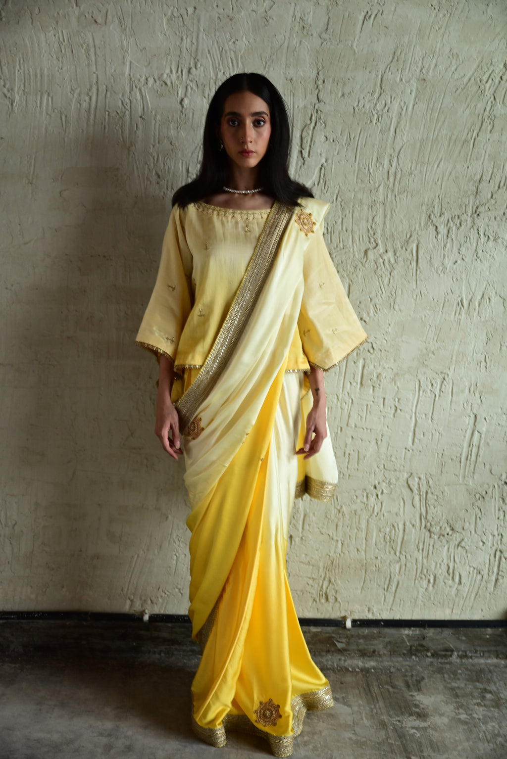 Roop Saree In Yellow ombre satin Silk