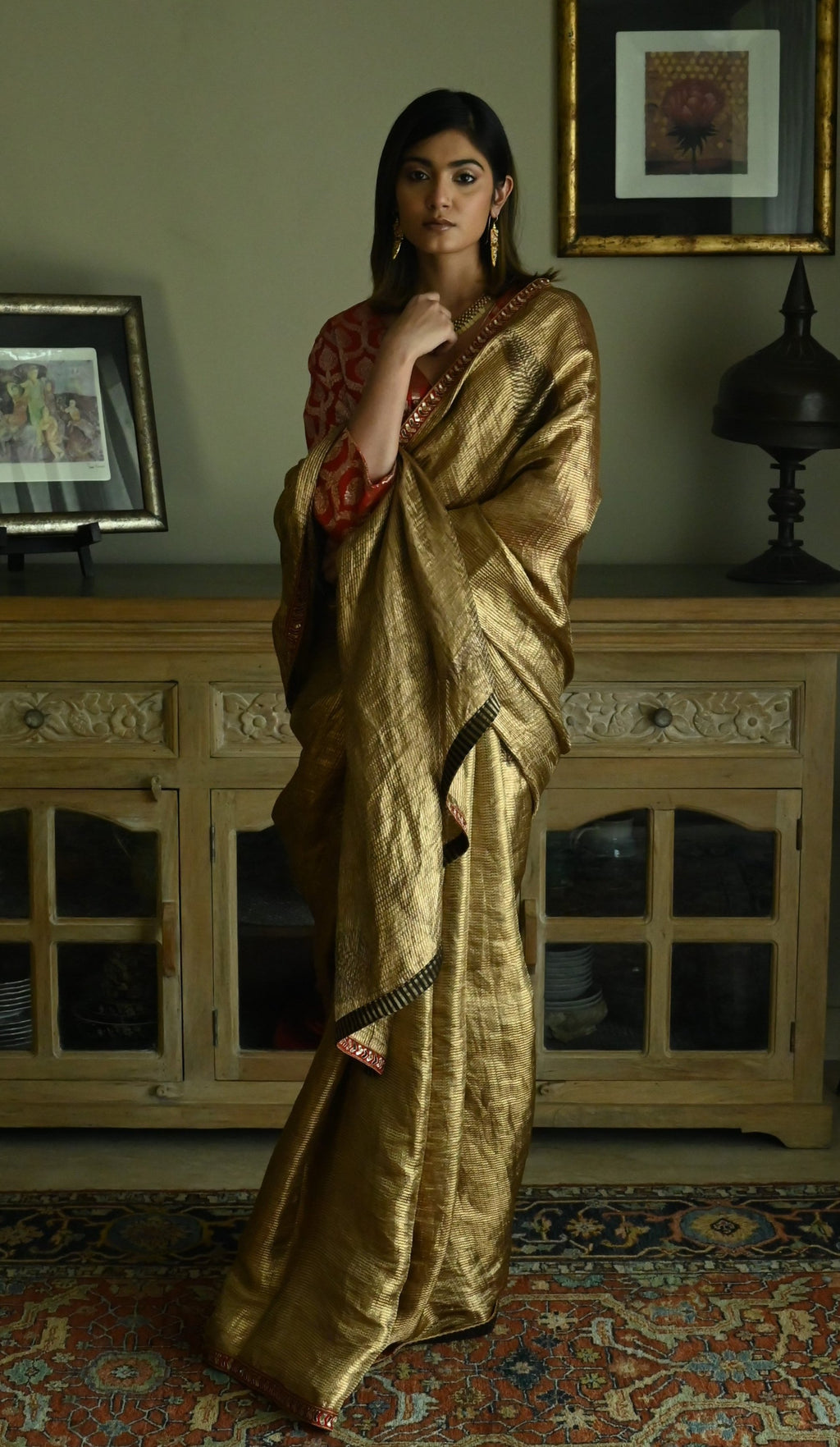 Sona Jaal Saree in Vintage Gold Brocade Tissue
