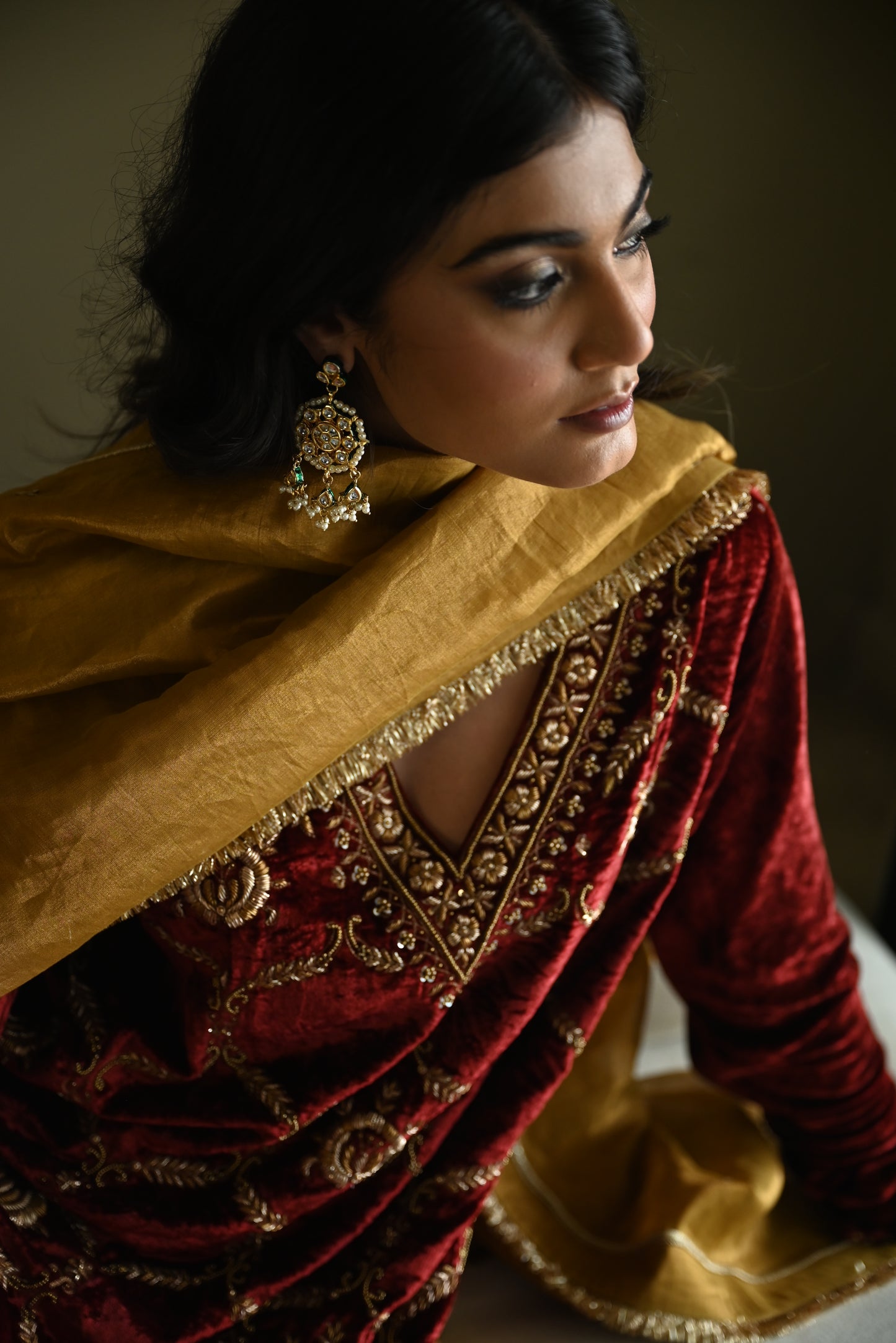 Rumi Kurta in Red Velvet with Red Churidar Pant