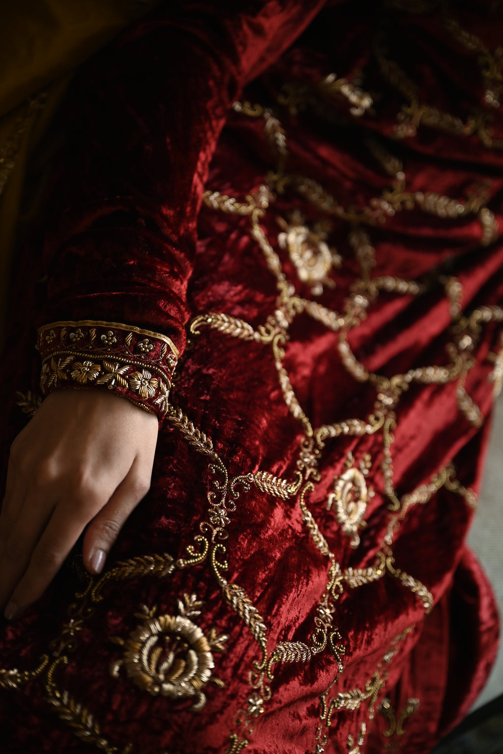 Rumi Kurta in Red Velvet with Red Churidar Pant