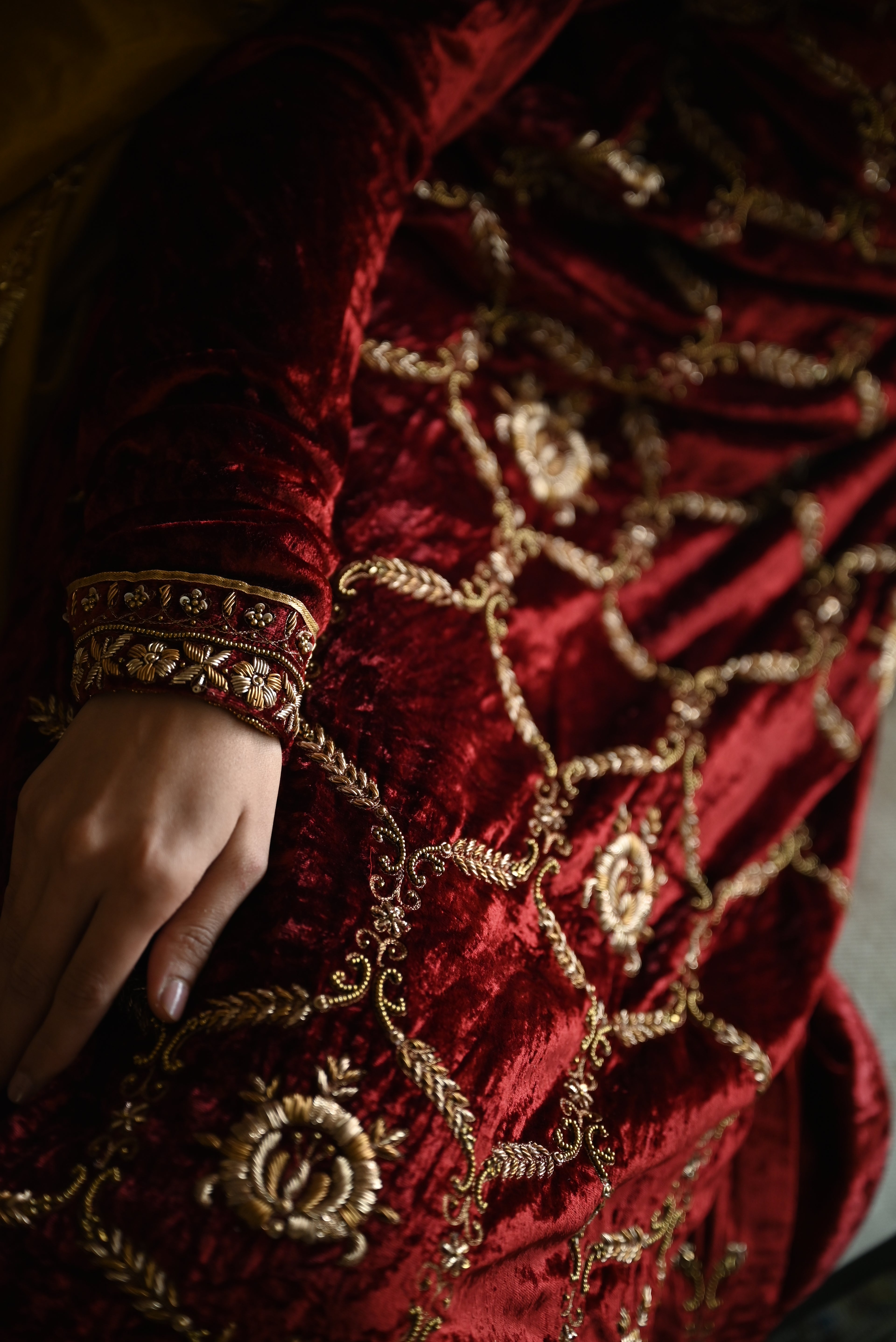 Rumi Kurta in Red Velvet with Red Churidar Pant