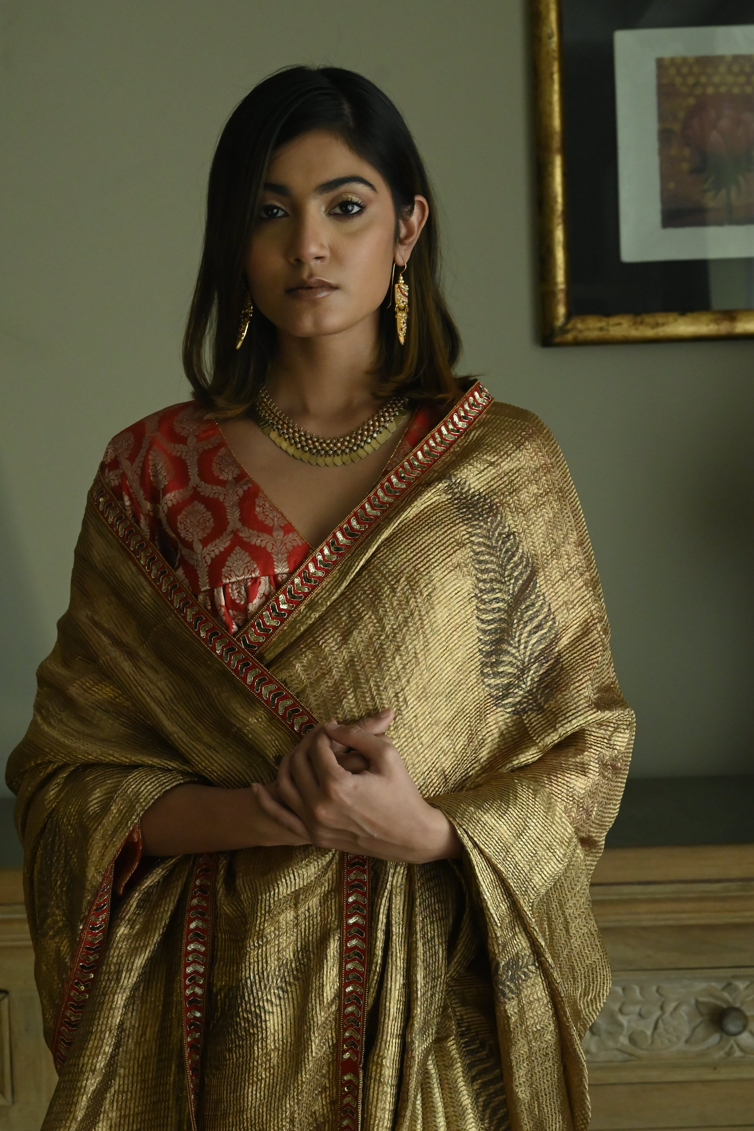 Sona Jaal Saree in Vintage Gold Brocade Tissue