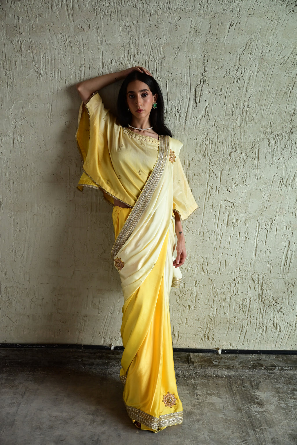 Roop Saree In Yellow ombre satin Silk