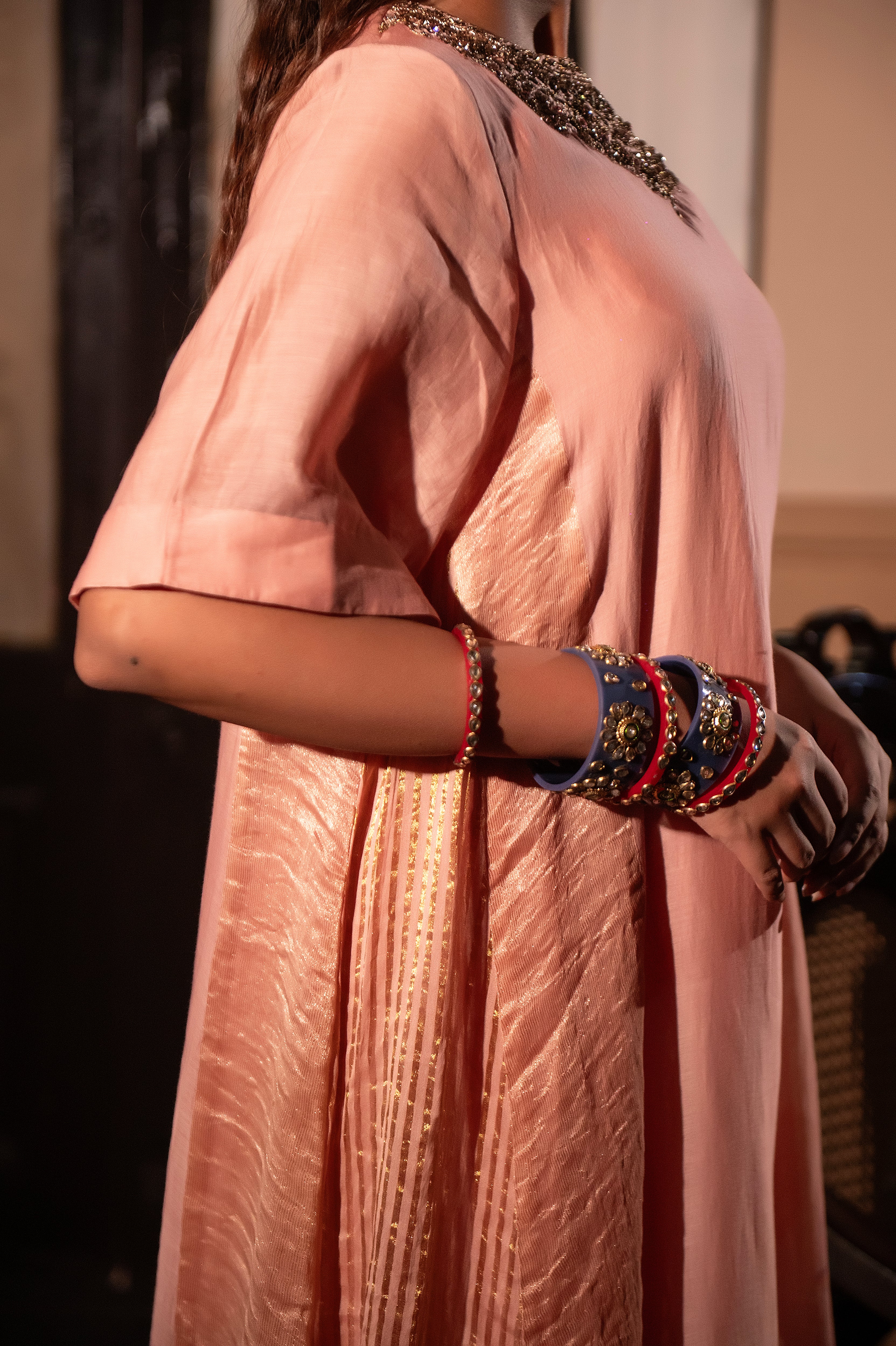 Mehr kurta in Dusty Pink Chanderi with Dusty Pink Farshi