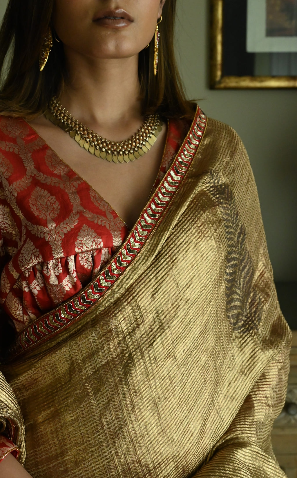 Empireline Blouse in Red Brocade