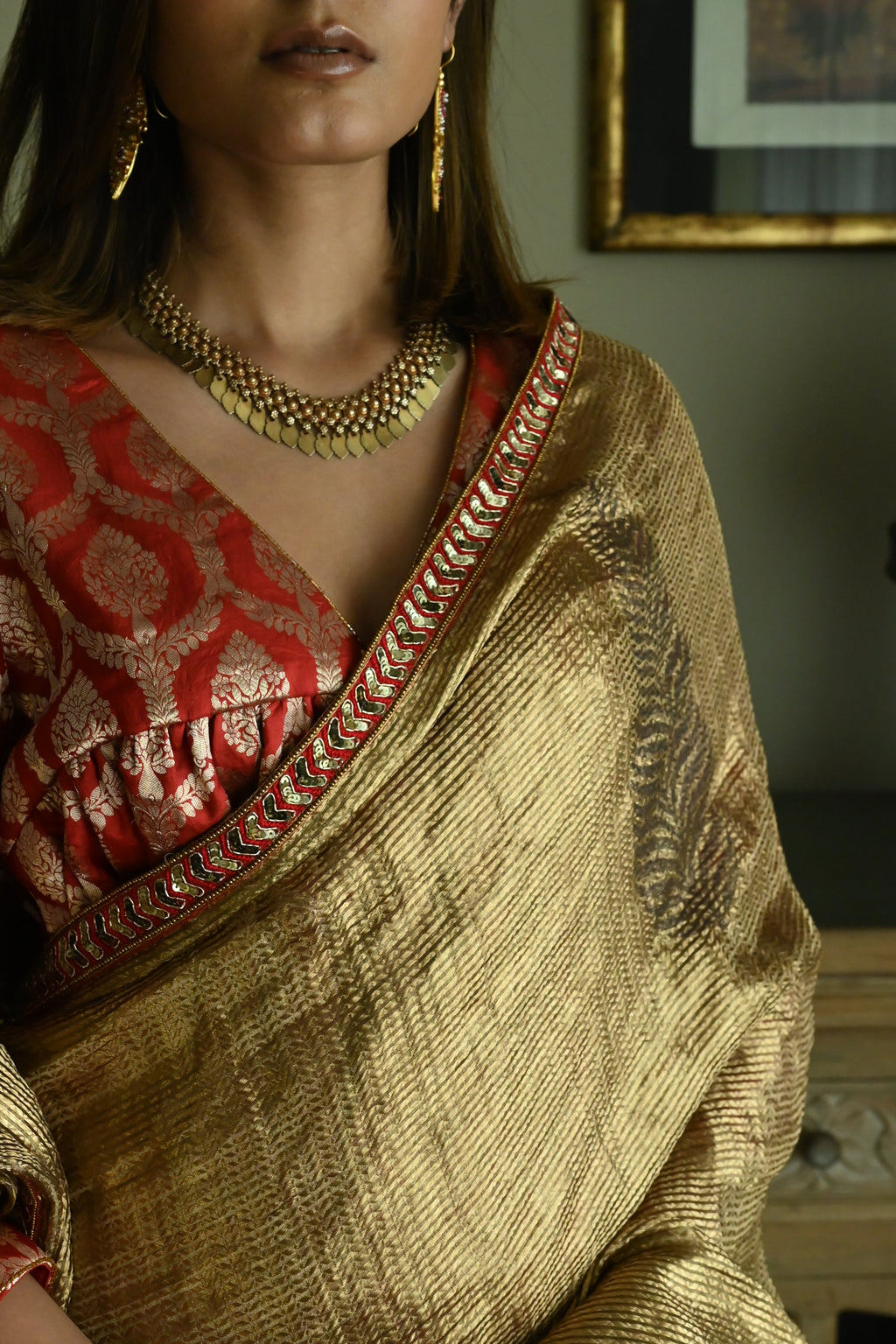 Sona Jaal Saree in Vintage Gold Brocade Tissue